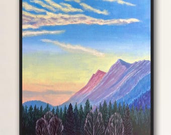 Luna llena al amanecer Acrílico original sobre lienzo - 12 x 16 pulgadas