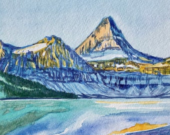 Monte Assiniboine en la Divisoria Continental Acuarela original