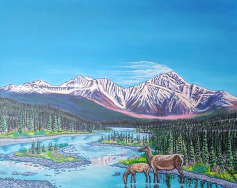 Impresión enmarañada de pintura acrílica original - Hope Blooms New on the Athabasca - 8x10 pulgadas