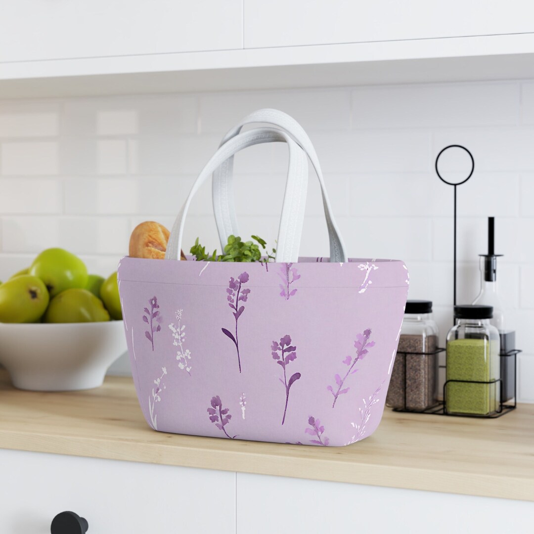 Lunch Bag Pink Floral Lunch Tote Picnic Tote Purple Lunch Bag Neoprene ...