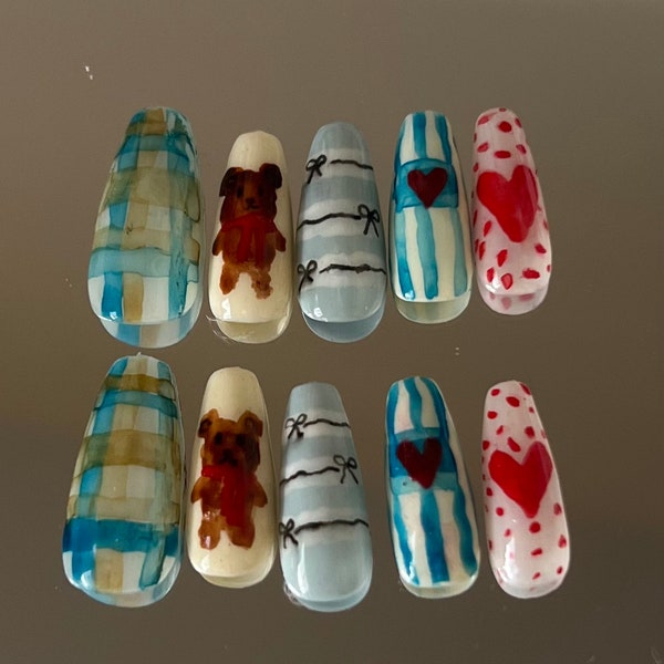 Korean Teddy Bear Press on Nails