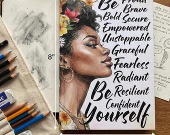 Empowered Proud Woman Affirmation Hardcover Journal | Self-Love Daily Prompts | Watercolor floral illustration design