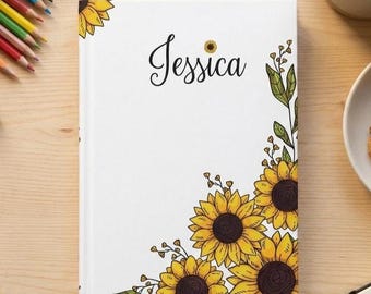 Personalized Sunflower Notebook, Custom Name Floral Journal  Diary 2026 Bridesmaid Gift Mothers Day Gifts