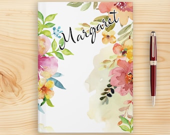 Custom Watercolor Floral Journal - Personalized Diary, Bridesmaid Gift
