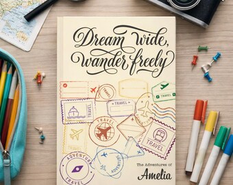 Personalized Travel Journal, Wanderlust Adventure Diary, Custom Name