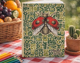 Personalized Vintage Ladybug Art Journal, Insect Illustration Notebook