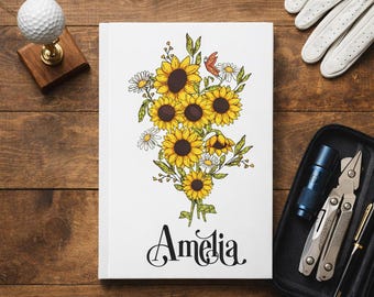 Personalized Sunflower Hardcover Journal | Custom Floral Notebook