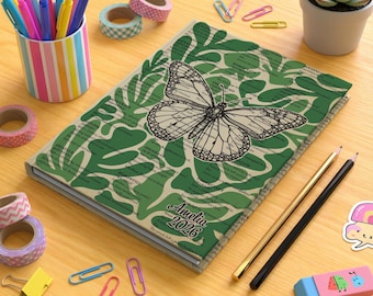 Butterfly Collage Journal, Vintage Entomology Art, Customizable Writing Journal