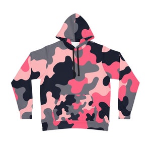 Athletic hoodie (AOP) roze uniseks hoodie met camouflageprint, stijlvolle camouflagetrui voor dames en heren, gezellige en trendy streetwear