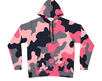 Athletic Hoodie (AOP) Unisex Pink Camo Hoodie, Stylish Camouflage Pullover for Men and Women, Cozy and Trendy Streetwear