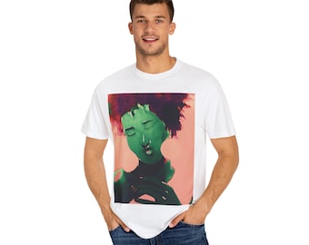 Teint en pièce unisexe - T-shirt moderne abstrait visage, t-shirt artistique vibrant, chemise d'art contemporain colorée pour les amateurs de mode créatifs