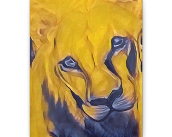 Golden Majesty Lion Art Print - Bold Abstract Animal Painting, Modern Wildlife Wall Decor, Vibrant Digital Download, Colorful Big Cat Art