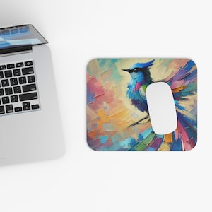 Colorful Abstract Bird Mouse Pad - Palette Knife Art Design, Unique Desk Accessory, Vibrant Nature-Inspired Mouse Mat, Artistic Office Decor