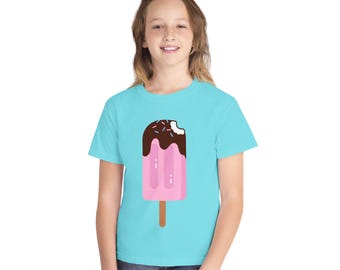 Cute Character Youth Tee Kids Graphic Shirt Fun Playwear Birthday Gift Ice Cream T-Shirt Childrens Apparel