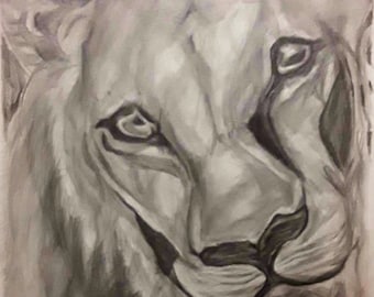 Graphite Lion Art Print: Realistic Wildlife Drawing (Digital Download)