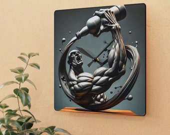 Bodybuilder Acrylic Wall Clock: Gym Motivation Art