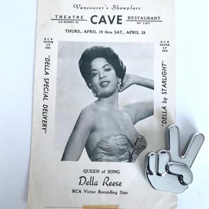 Carte promotionnelle DELLA REESE pour fenêtre de concert des années 1950 The Cave Vancouver C.-B. RCA