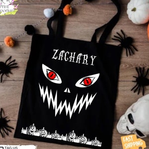 Personalized Halloween Tote Bag | Trick or Treat Bag | Halloween Bag for Kids | Custom Halloween Bag | Halloween Candy Treat Bag| Spooky Bag