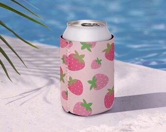 Strawberry Can Cooler Pink Koozie Summer Berry Drinks Cooler Gift