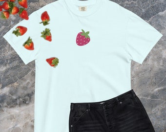 Strawberry Shirt Embroidered T-Shirt Pink Berry Embroidery Tee Summer Fruit Comfort Colors