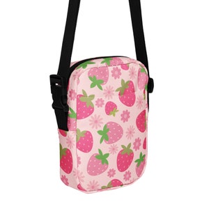 Strawberry Crossbody Bag Pink Strawberry Fields Bag Pink Flower Crossbody Gift for Her Summer Fruit Bag