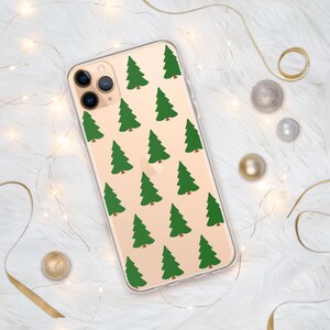 Custodia per iPhone® con albero di Natale Custodia per telefono per le feste Custodia trasparente per iPhone con albero di pino verde