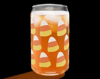 Halloween Can-Shaped Glass Candy Corn Glass Tumbler Halloween Candy Cup Fall Spooky Season Gift