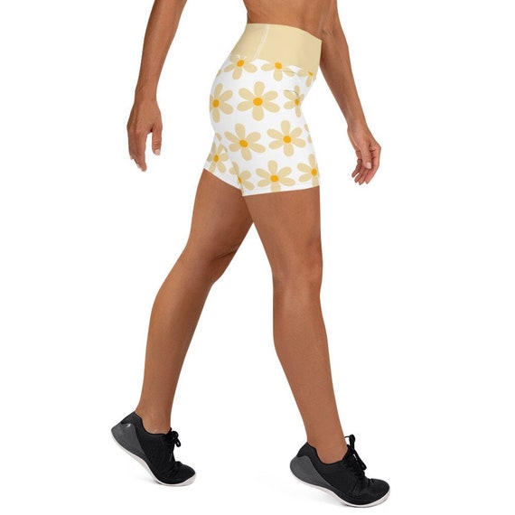 Yellow Daisy Yoga Shorts Floral Pattern Bike Shorts Yellow Flower Biker Shorts Etsy UK