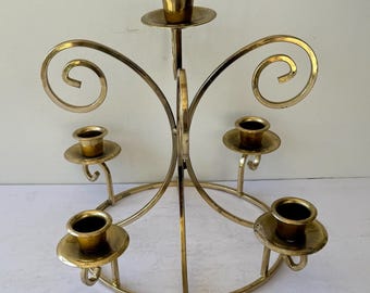 Vintage Brass Candelabra 3 Arm Candle Holder, Gold Tone Taper Candle Holder, French Country Decor, 9.5” Tall