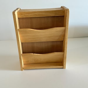 Vintage Wood Letter Sorter with Hidden Key Storage, Mail Organizer Desk Caddy, Rustic Farmhouse Office Storage, Entryway Mail Holder