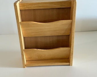 Vintage Wood Letter Sorter with Hidden Key Storage, Mail Organizer Desk Caddy, Rustic Farmhouse Office Storage, Entryway Mail Holder