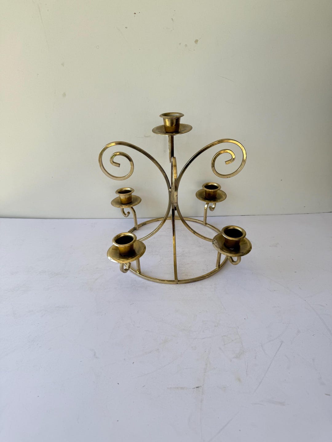 Vintage Brass Candelabra 3 Arm Candle Holder, Gold Tone Taper Candle ...