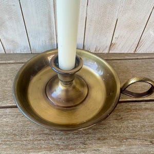 Vintage Brass Chamber Candlestick Holder, Bedside/ Fireside Primitive Brass Candle Holder
