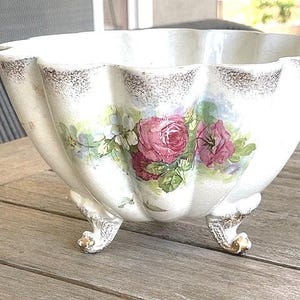 Vintage Victorian Style Footed Bowl, French/German Style Porcelain with floral motif