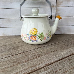 Vintage Kobe Enamled Tea Kettle Pot with Flower Motif Made for JCPenney
