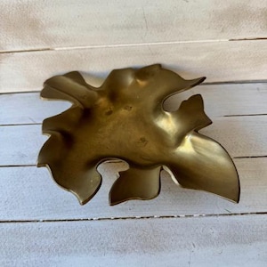 Vintage Brass Leaf Shaped Trinket Dish, Bowl