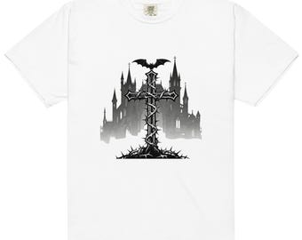 Gothic Cross T-Shirt, Dark Art, Unisex Heavyweight Cotton Tee