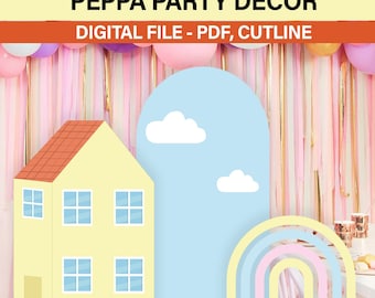 Maison de Peppa pig, grande décoration d'anniversaire Peppa Pig, fête de révélation de genre, décoration de fête, découpe Peppa Pig, téléchargement numérique de décoration, découpe de maison peppa