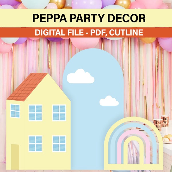 Maison de Peppa pig, grande décoration d'anniversaire Peppa Pig, fête de révélation de genre, décoration de fête, découpe Peppa Pig, téléchargement numérique de décoration, découpe de maison peppa