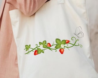 Strawberry tote bag , Strawberry bag, Strawberry Lover Gift, Spring Tote Shopper, Summer Bag, Eco Friendly, Reusable Tote,Farmers Market Bag