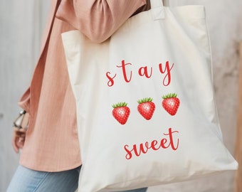 Strawberry tote bag , Strawberry bag, Strawberry Lover Gift, Spring Tote Shopper, Summer Bag, Eco Friendly, Reusable Tote,Farmers Market Bag