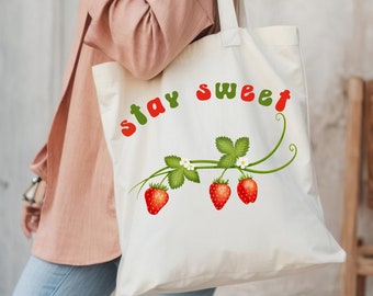 Strawberry tote bag , Strawberry bag, Strawberry Lover Gift, Spring Tote Shopper, Summer Bag, Eco Friendly, Reusable Tote,Farmers Market Bag