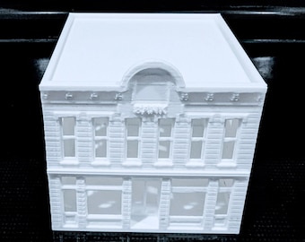 Paintable Old Town Bank Building Kit: HO, N, Z Scale Train Scenery