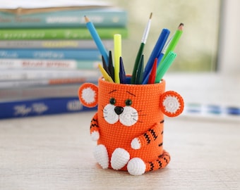 Amigurumi Crochet Pencil Holder Patterns: Tiger & Bunny (PDF Pattern)