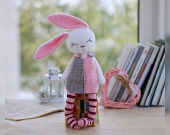 Knitting pattern bunny. Amigurumi rabbit