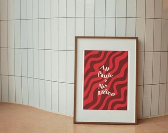 Retro Typograthy Print, All Panic & No Disco, 70's Retro Poster, Kitchen Decor, Gallery Wall Art, Funny Quote Print, Disco Typography Print