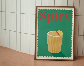 Spicy Margarita, Classic Cocktail Print, Retro Wall Art, Home Decor, Bar Cart Print, Kitchen Decor, Aesthetic Art, Margarita Cocktail