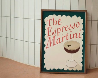 Espresso Martini Print, Retro Cocktail Print, Bar Cart Print, Vintage Wall Art, Kitchen Wall Art, Home Decor, Cocktail Print, Aesthetic Art