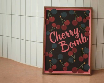 Cherry Bomb Print, Retro Art Poster, Groovy Wall Art, Funky Decor, Maximalist Typography, Retro Typography Print, Y2K Poster, 70's Print