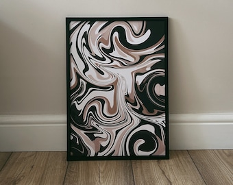 Retro Swirl Wall Print, Abstract Wall Art, Vintage 70's Poster, Black and Cream Wall Art, Retro Asthetic Wall Art, Trendy Art, Groovy 70's